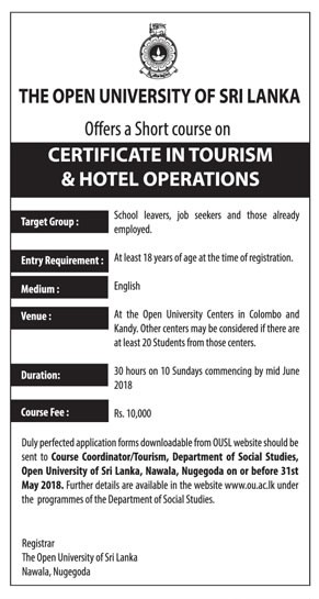 Certificate in Tourism & Hotel Operations - The Open University of Sri Lanka